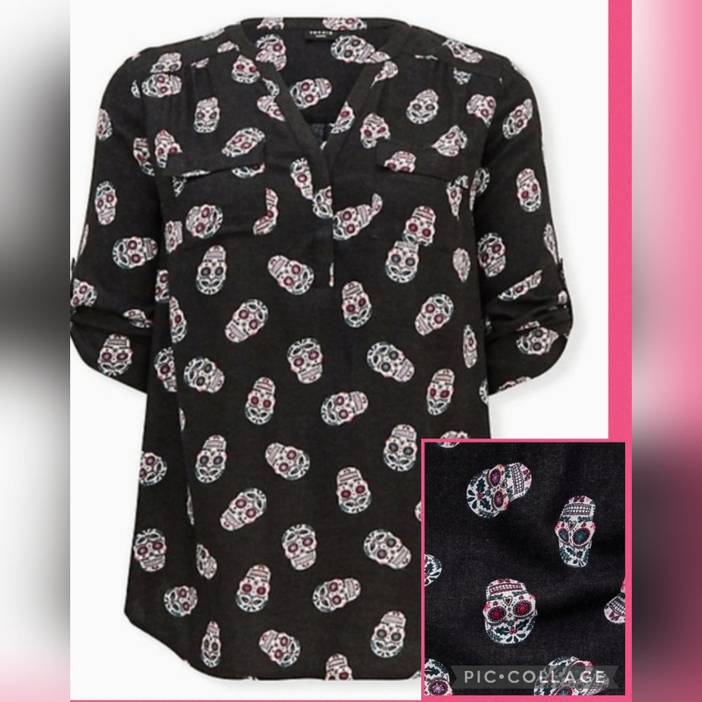 🆕 ☠️ BLACK SUGAR SKULL BRUSHED RAYON PULLOVER - HARPER STYLE ☠️